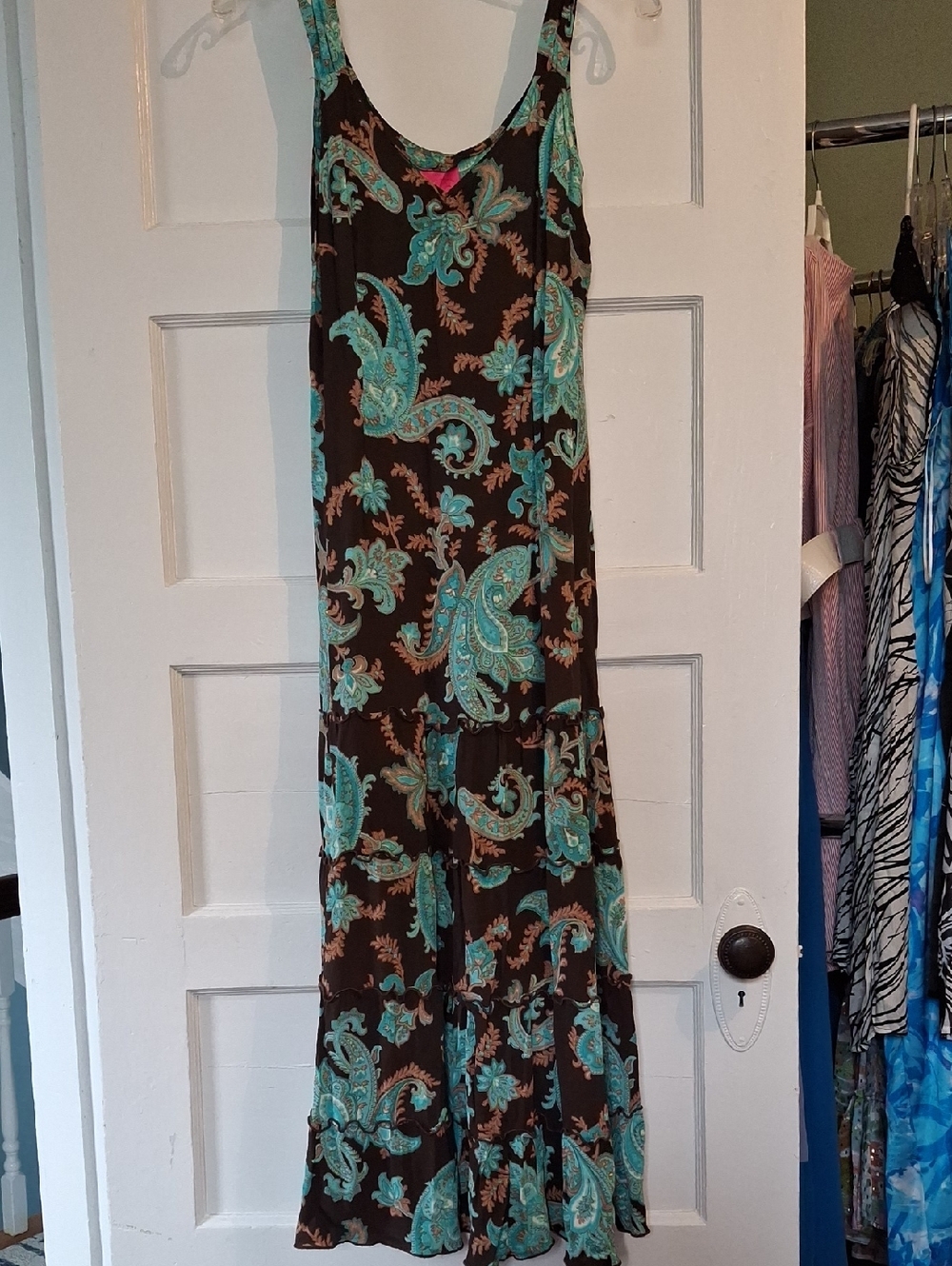 Women’s Brown Maxi Dress with Teal Paisley Print